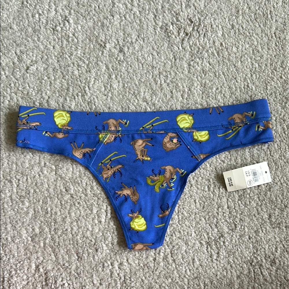 Aerie Reindeer Thong Underwear, size S.